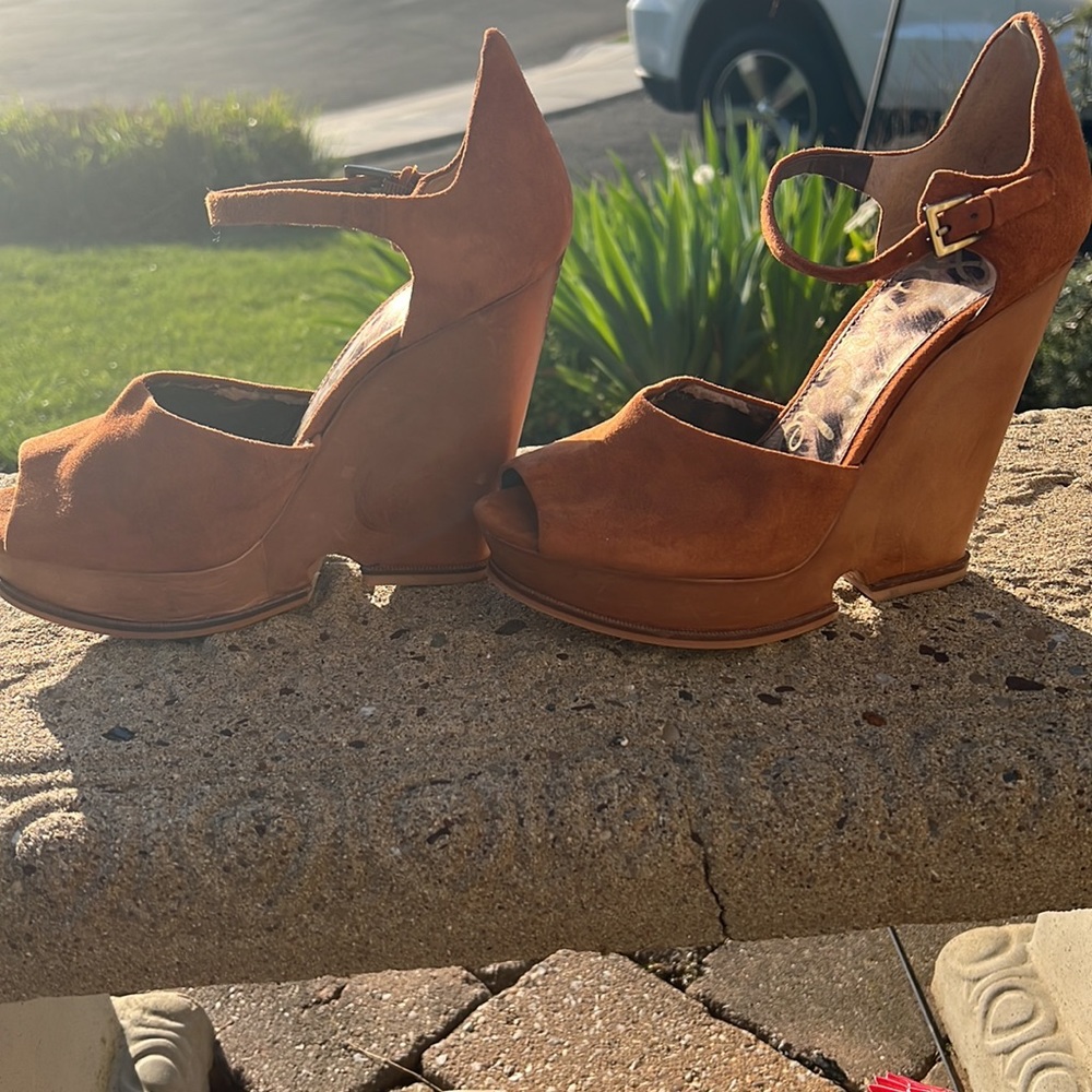 Sam Edelman Brown/Rust Wedge Platform Open Toe Sandals & Ankle Strap - Picture 2 of 8